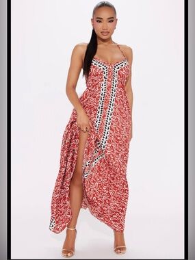 Havana Maxi Dress - Burgundy/Combo. Boho Red Print Maxi Dress with V-Neck